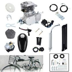 2-Stroke 80cc Gas Petrol Motor Engine Kit For Motorized Bicycle Bike Silver Pipe