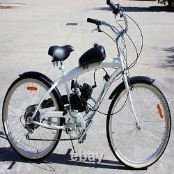 Black 80cc Bike 2 Stroke Gas Engine Motor Kit DIY Motorized Bicycle Chrome pipe