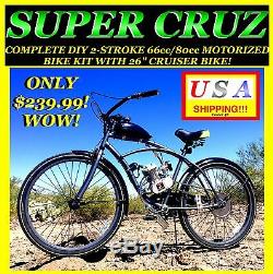 Diy 2-stroke 66cc / 80cc Motorized Bike Moteur Kit Moteur Avec 26 Bike Cruiser