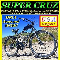 Diy 2-stroke 66cc / 80cc Motorized Bike Moteur Kit Moteur Avec 26 Bike Cruiser