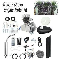 Silver 50cc 2 Stroke Motorized Bike Gas Engine Bicycle Motor Kit Air Cooling Set